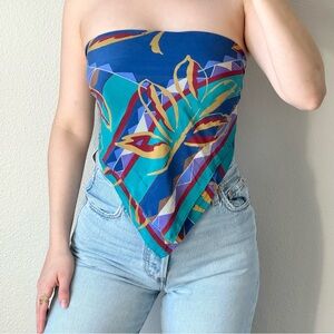 Vintage Liz Claiborne Square Neck Head Scarf Handkerchief Top